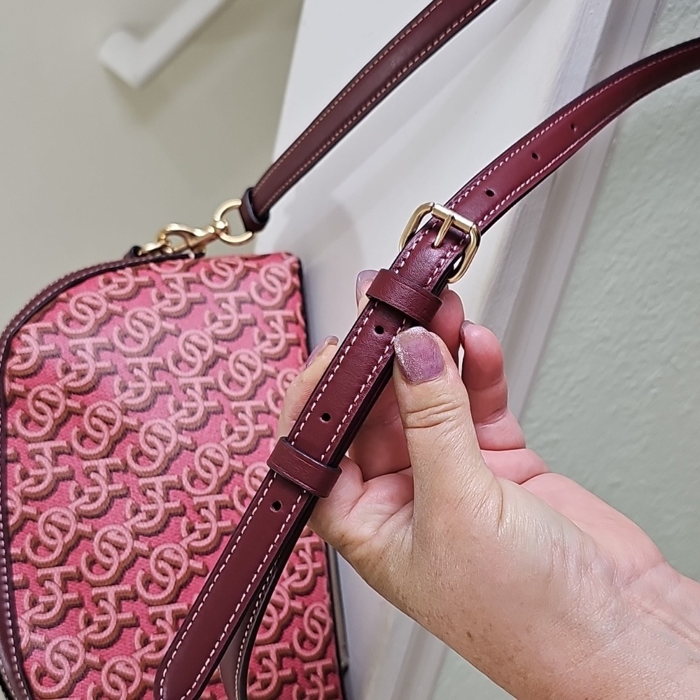 COACH CF343 MADI Crossbody Rouge Pink Canvas/Leather Monogram Print EUC - Picture 8 of 15
